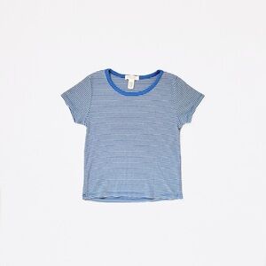 Full Tilt Tillys White & Blue Stripe Short-Sleeve Fitted Crop-Top, Girls’ Medium